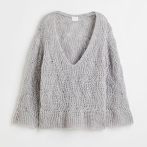 H&M Stone Grey Wool/Alpaca Blend Cable-knit Sweater Size L BRAND NEW WITH TAGS